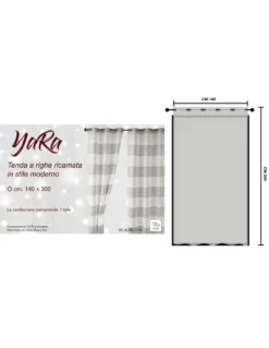 Tenda Yara Beige Ricamata - Pannello Moderno 140x300 cm Poliestere - Effetto Lino, Trasparente, Occhielli Metallo