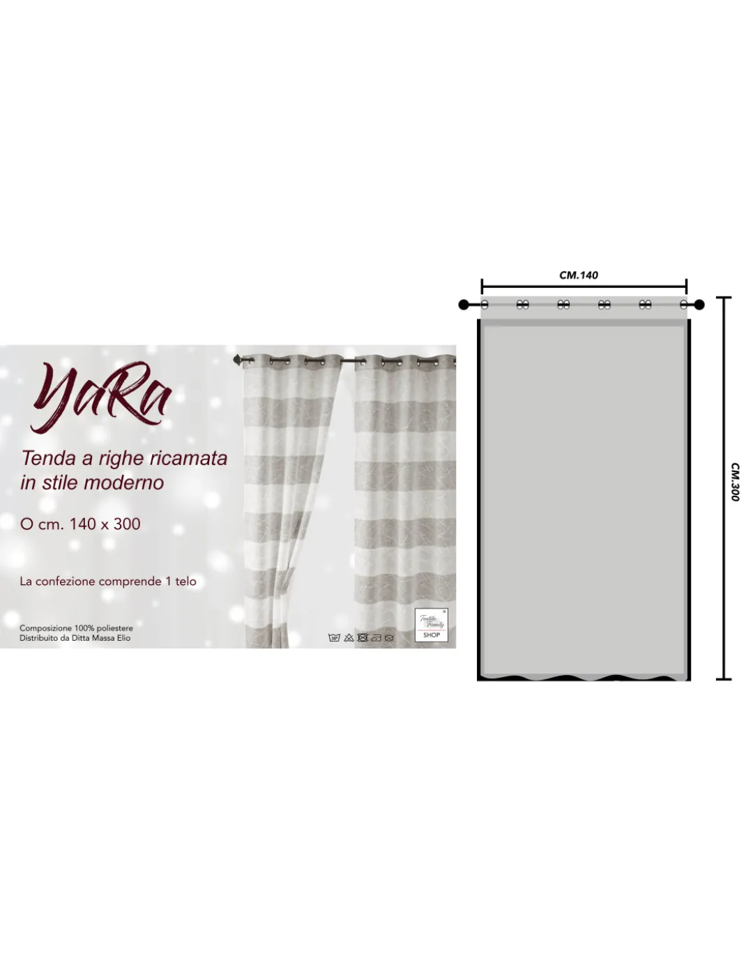 Tenda Yara Beige Ricamata - Pannello Moderno 140x300 cm Poliestere - Effetto Lino, Trasparente, Occhielli Metallo