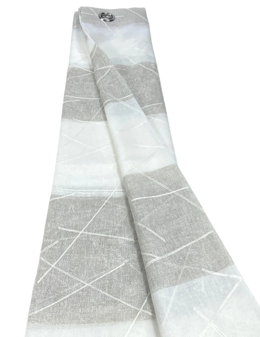 Tenda Yara Beige Ricamata - Pannello Moderno 140x300 cm Poliestere - Effetto Lino, Trasparente, Occhielli Metallo