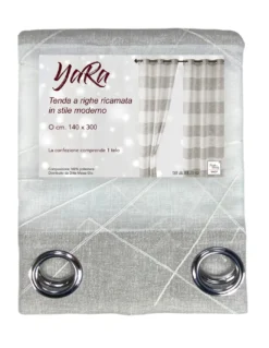 Tenda Yara Beige Ricamata - Pannello Moderno 140x300 cm Poliestere - Effetto Lino, Trasparente, Occhielli Metallo
