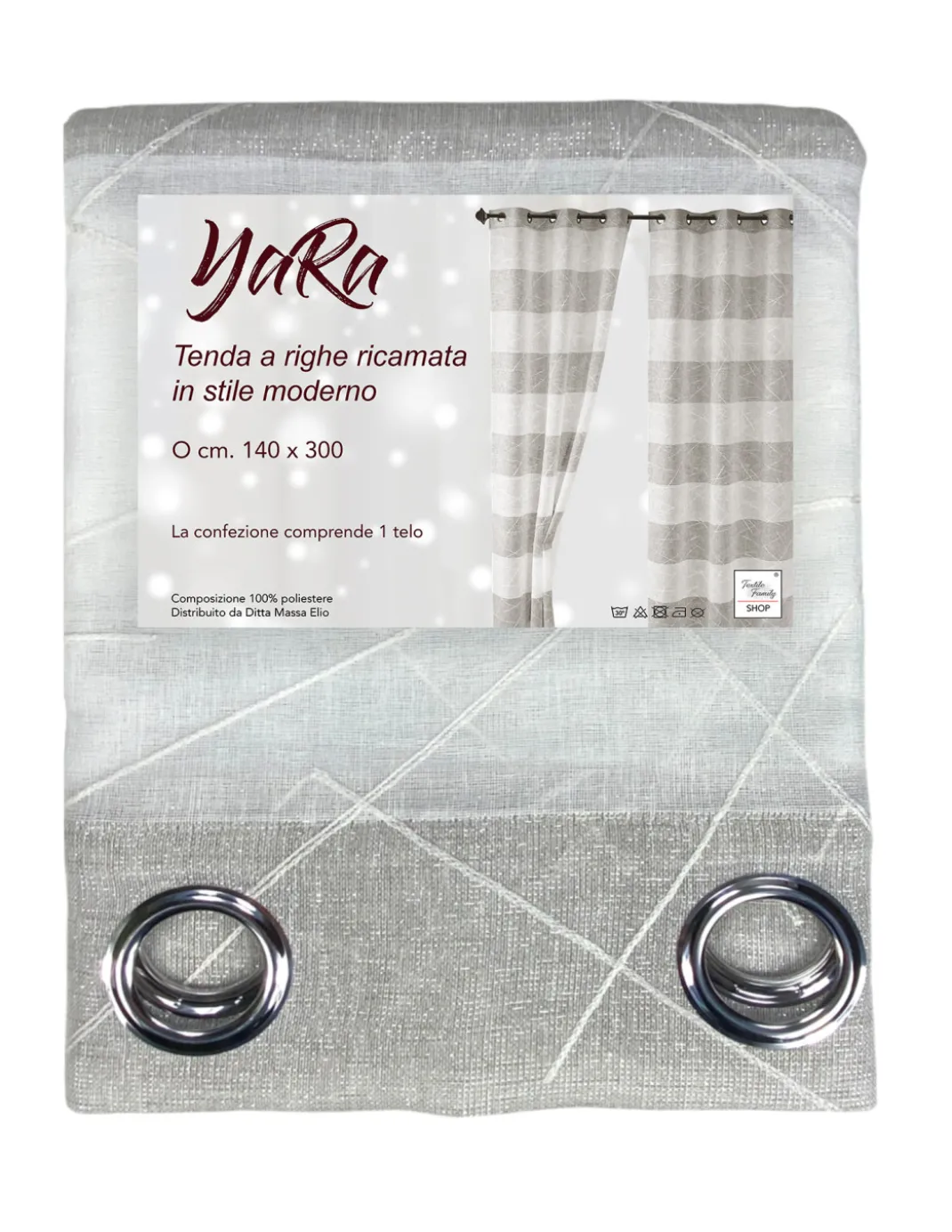 Tenda Yara Beige Ricamata - Pannello Moderno 140x300 cm Poliestere - Effetto Lino, Trasparente, Occhielli Metallo