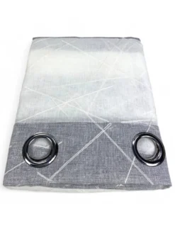 Tenda Yara Grigia Ricamata - Pannello Moderno 140x300 cm Poliestere - Effetto Lino, Trasparente, Occhielli Metallo