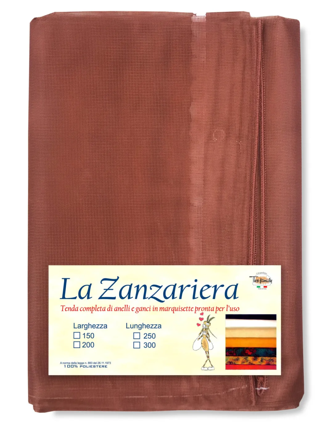 Tenda Zanzariera Marrone Unito - Rete Marquisette Fitta 100% Poliestere - Occhielli Acciaio, Pronta all'Uso, Made in Italy