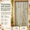Tenda Zanzariera Papaveri 150x250 cm, Rete Anti Insetti 100% Poliestere, Occhielli Acciaio, Ganci Inclusi