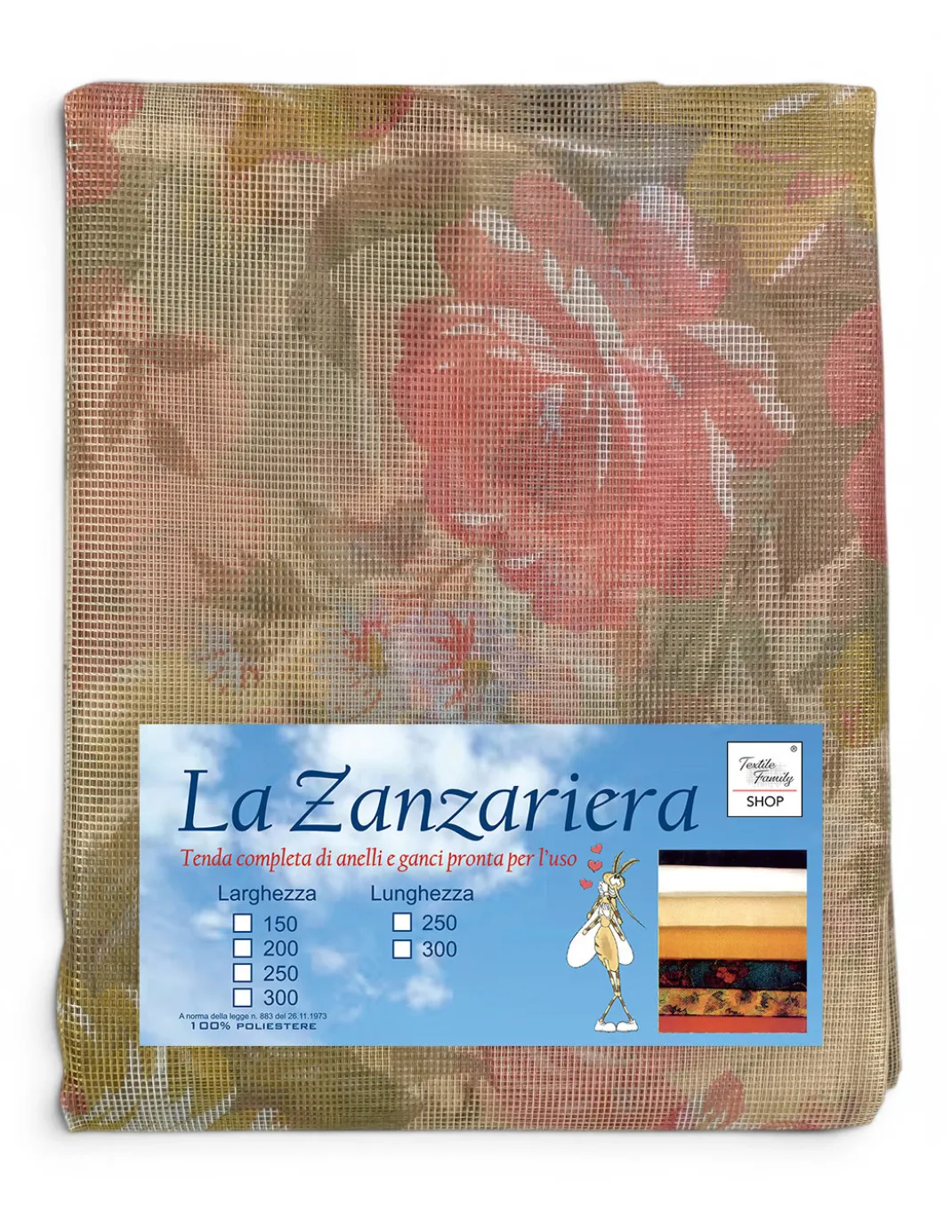 Tenda Zanzariera Sanderson 150x250 cm, Rete Anti Insetti 100% Poliestere, Occhielli Acciaio, Ganci Inclusi