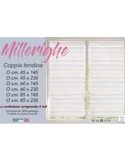 Tendina Millerighe 2 Teli a Righe Multicolore Semitrasparente in Poliestere Made in Italy