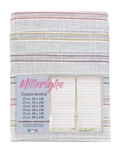 Tendina Millerighe 2 Teli a Righe Multicolore Semitrasparente in Poliestere Made in Italy