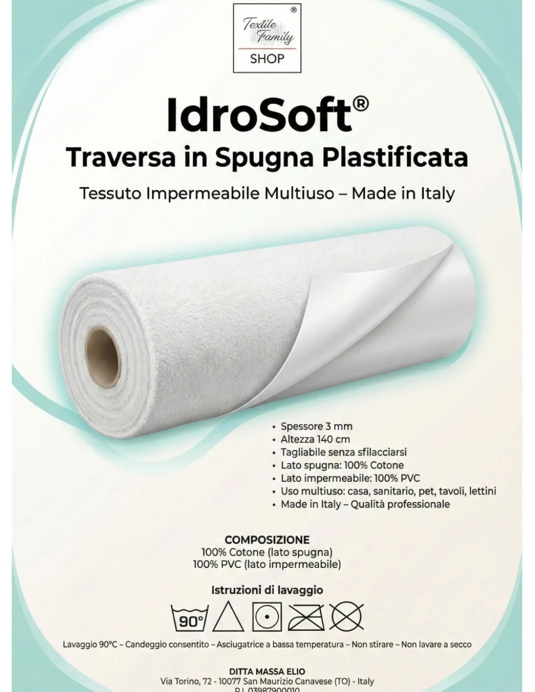 Tessuto Impermeabile Spugna Cotone PVC 3mm - Coprimaterasso, Salva Divano, Protezione Culla e Pet - Made in Italy