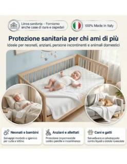 Tessuto Impermeabile Spugna Cotone PVC 3mm - Coprimaterasso, Salva Divano, Protezione Culla e Pet - Made in Italy