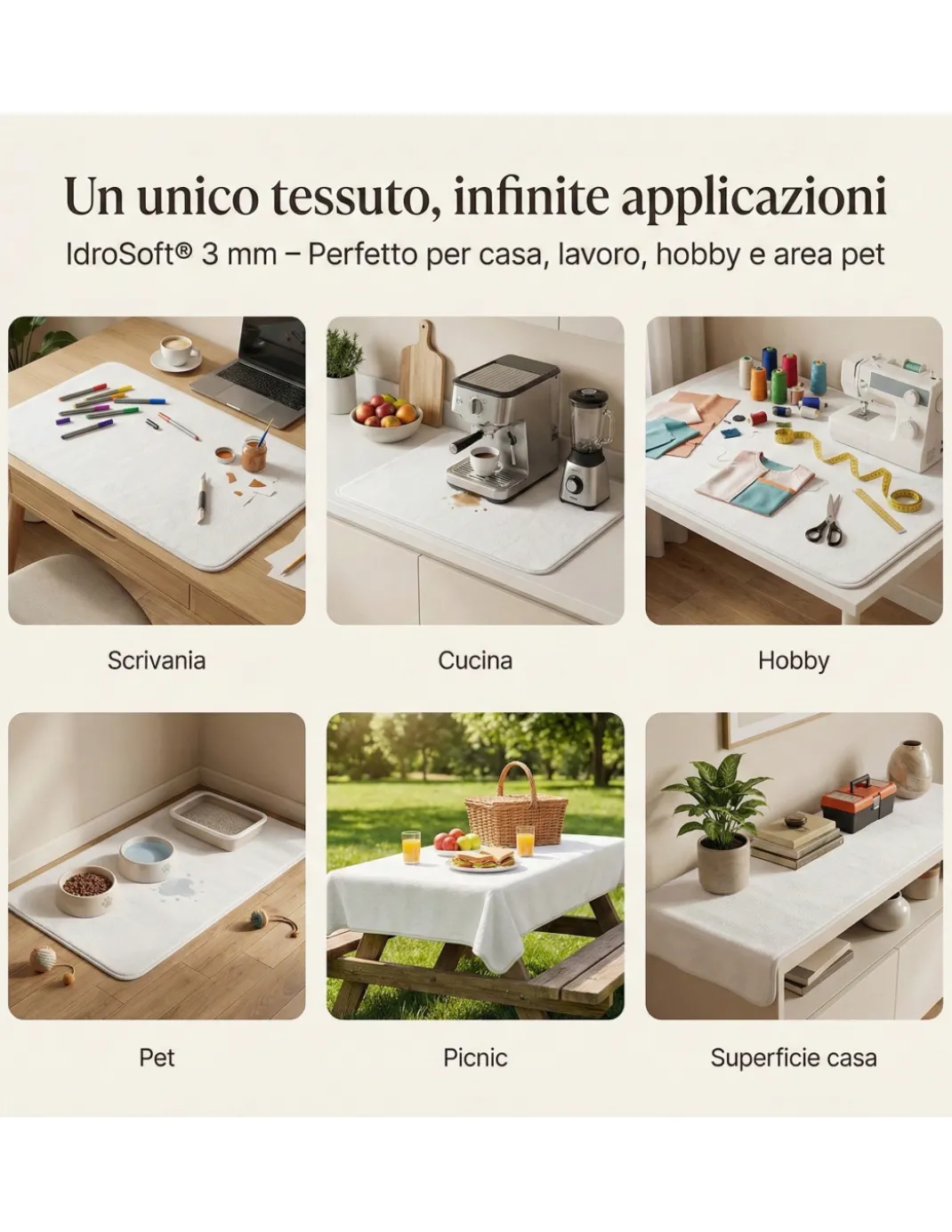 Tessuto Impermeabile Spugna Cotone PVC 3mm - Coprimaterasso, Salva Divano, Protezione Culla e Pet - Made in Italy