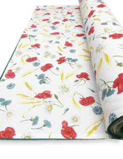 TESSUTO tenda SOLE STAMPATO con PAPAVERI e VERDE UNITO da un Lato da esterno GIARDINO balcone A METRO altezza cm. 300