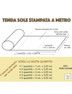 TESSUTO tenda SOLE STAMPATO con GIRASOLI e VERDE UNITO da un Lato da esterno GIARDINO balcone A METRO altezza cm. 300