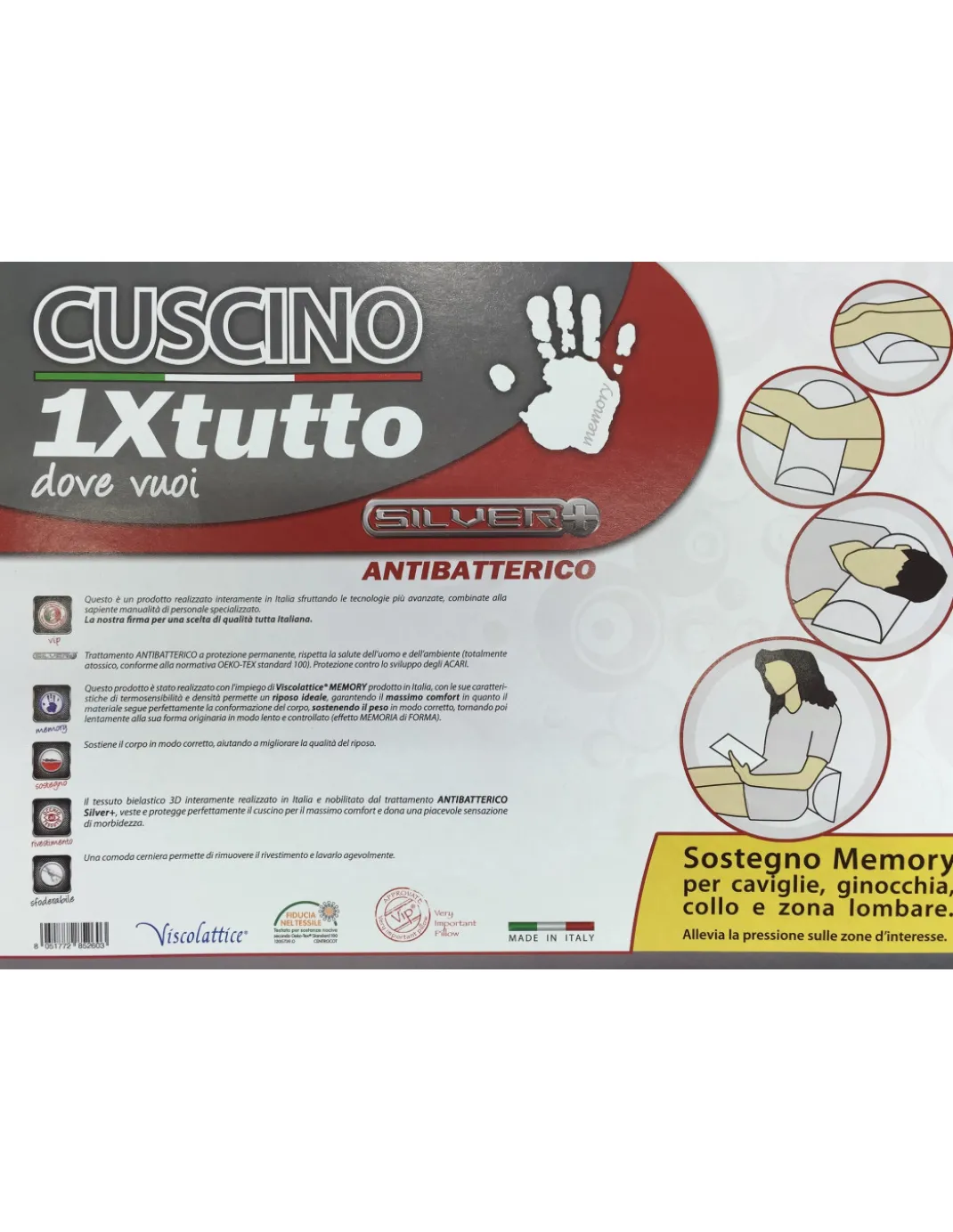 Tex Family Cuscino Ortopedico Memory Foam - Supporto Collo, Schiena, Ginocchia, Caviglie - Antibatterico, Made in Italy