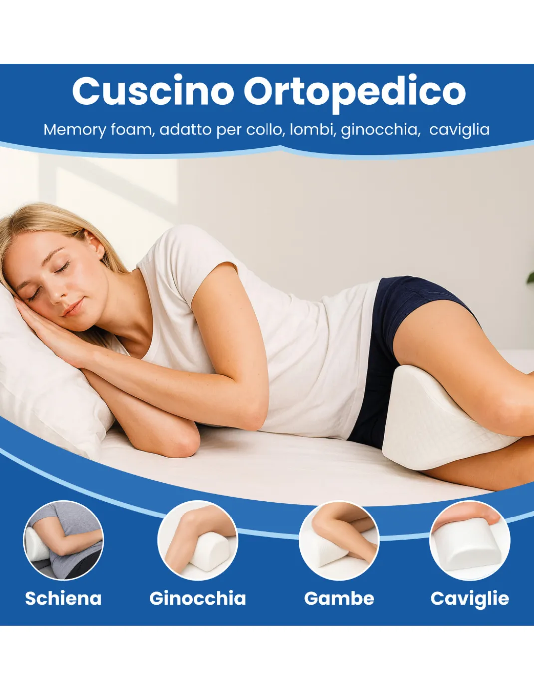 Tex Family Cuscino Ortopedico Memory Foam - Supporto Collo, Schiena, Ginocchia, Caviglie - Antibatterico, Made in Italy