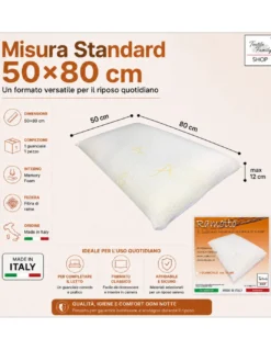 Tex Family Ramotto Guanciale Memory Fibra di Rame 50x80, Sfoderabile, Antiacaro, Made in Italy