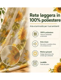 Tex Family Tenda Zanzariera Girasoli 150x250 cm, Rete Anti Insetti 100% Poliestere, Occhielli Acciaio, Ganci Inclusi