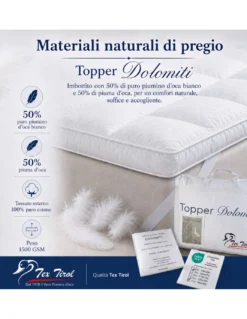 TOPPER per Materasso in PIUMINO Oca TEX TIROL © DOLOMITI 50% Piumino Oca / 50% Piuma Oca