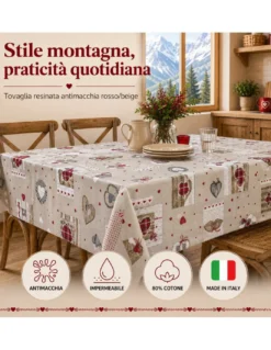 TOVAGLIA antimacchia RESINATA TORINO Tirolese HOLLY Rosso