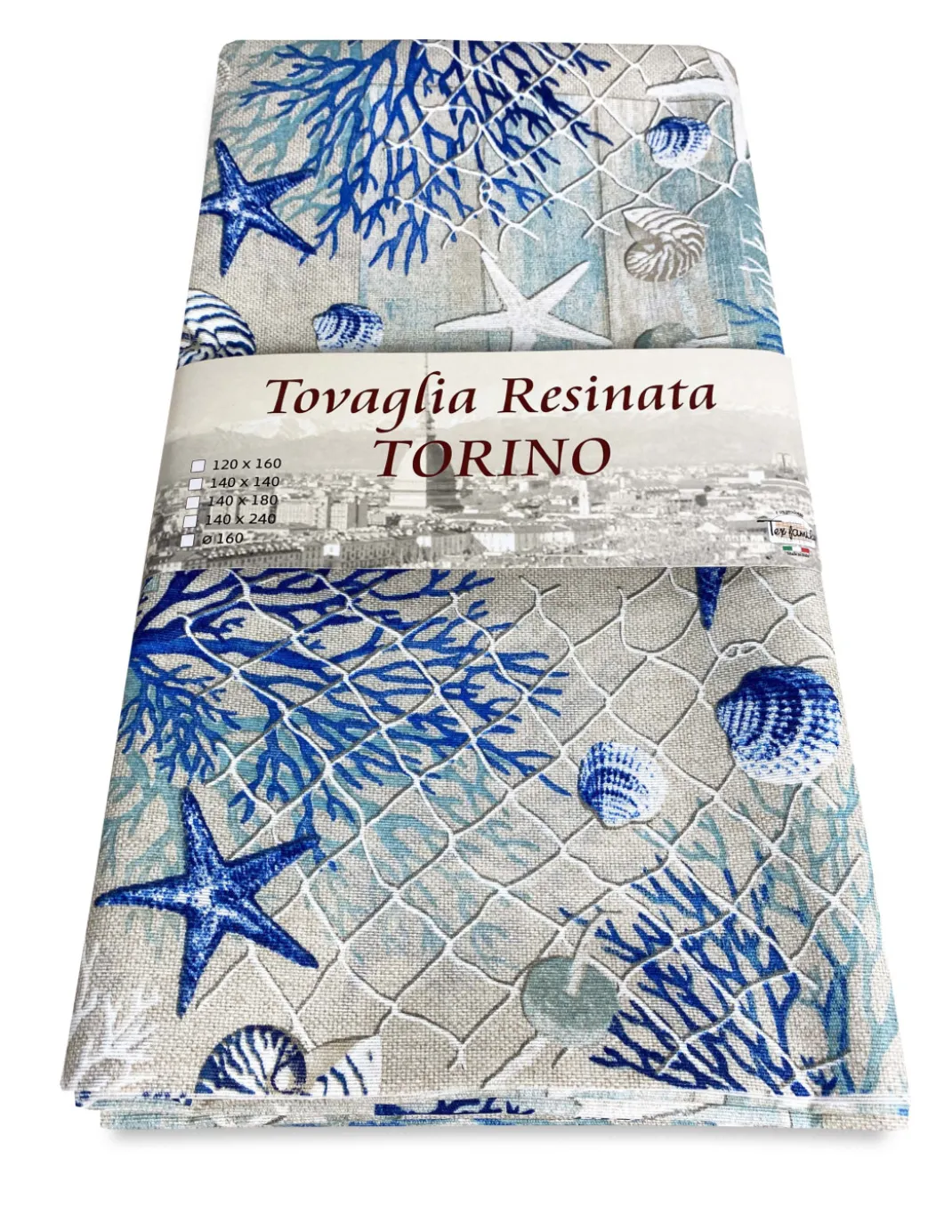 TOVAGLIA antimacchia RESINATA TORINO mare MARINO coralli BLU