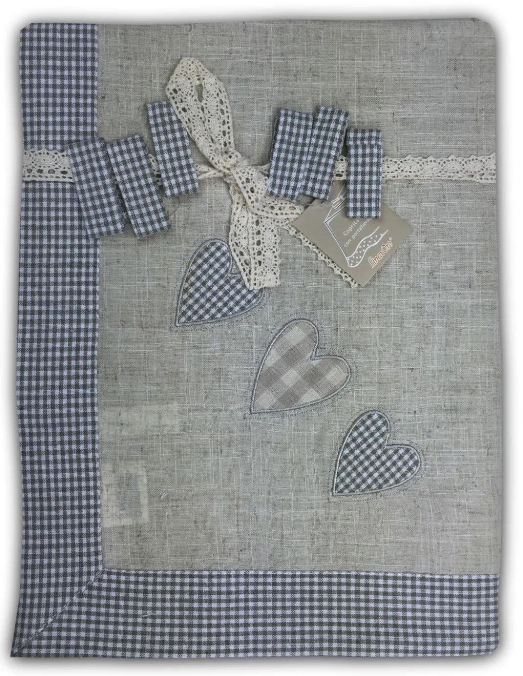 TOVAGLIA COPRITAVOLO TIROLESE MAGGIE CUORE BEIGE CON PORTATOVAGLIOLI