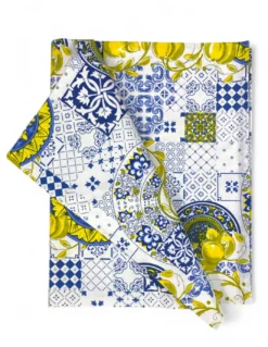 Tovaglia Cotone Sissi Fantasia Maiolica e Limoni - Stile Mediterraneo - Made in Italy