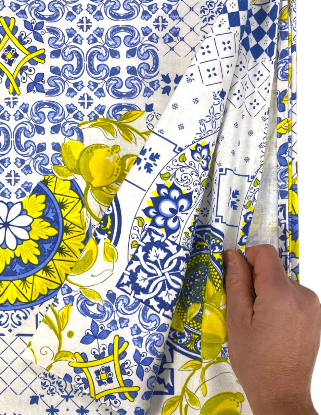 Tovaglia Cotone Sissi Fantasia Maiolica e Limoni - Stile Mediterraneo - Made in Italy