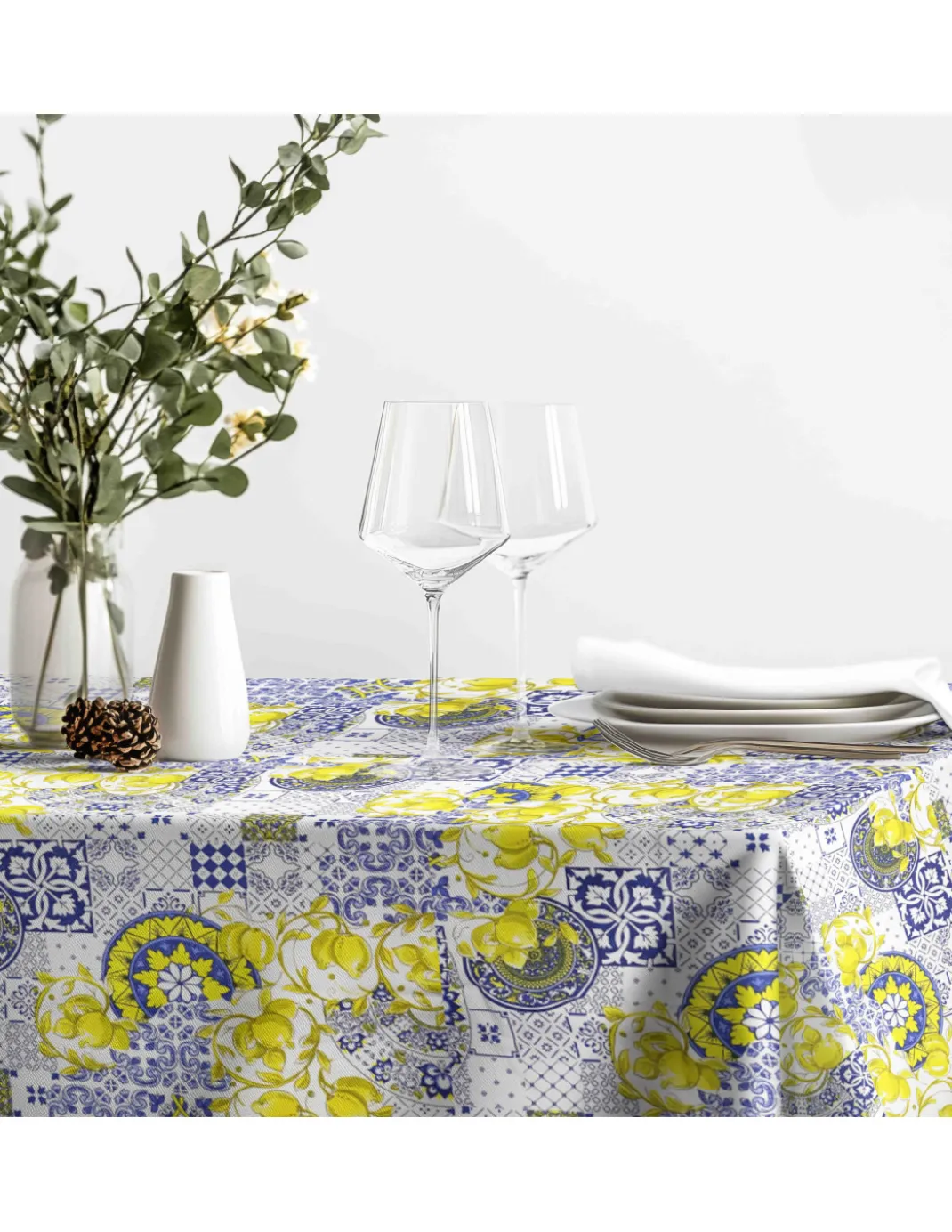 Tovaglia Cotone Sissi Fantasia Maiolica e Limoni - Stile Mediterraneo - Made in Italy