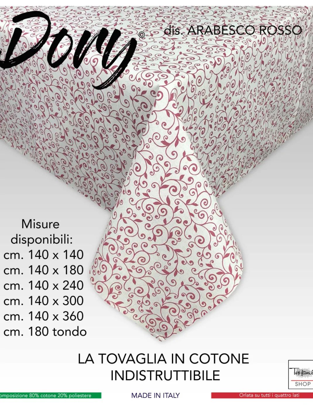 TOVAGLIA DORY arabesco ROSSO in cotone