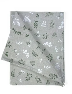 Tovaglia Dory Herbarium Tex Family, cotone pesante 80/20, stampa botanica verde salvia su fondo greige, 5 misure