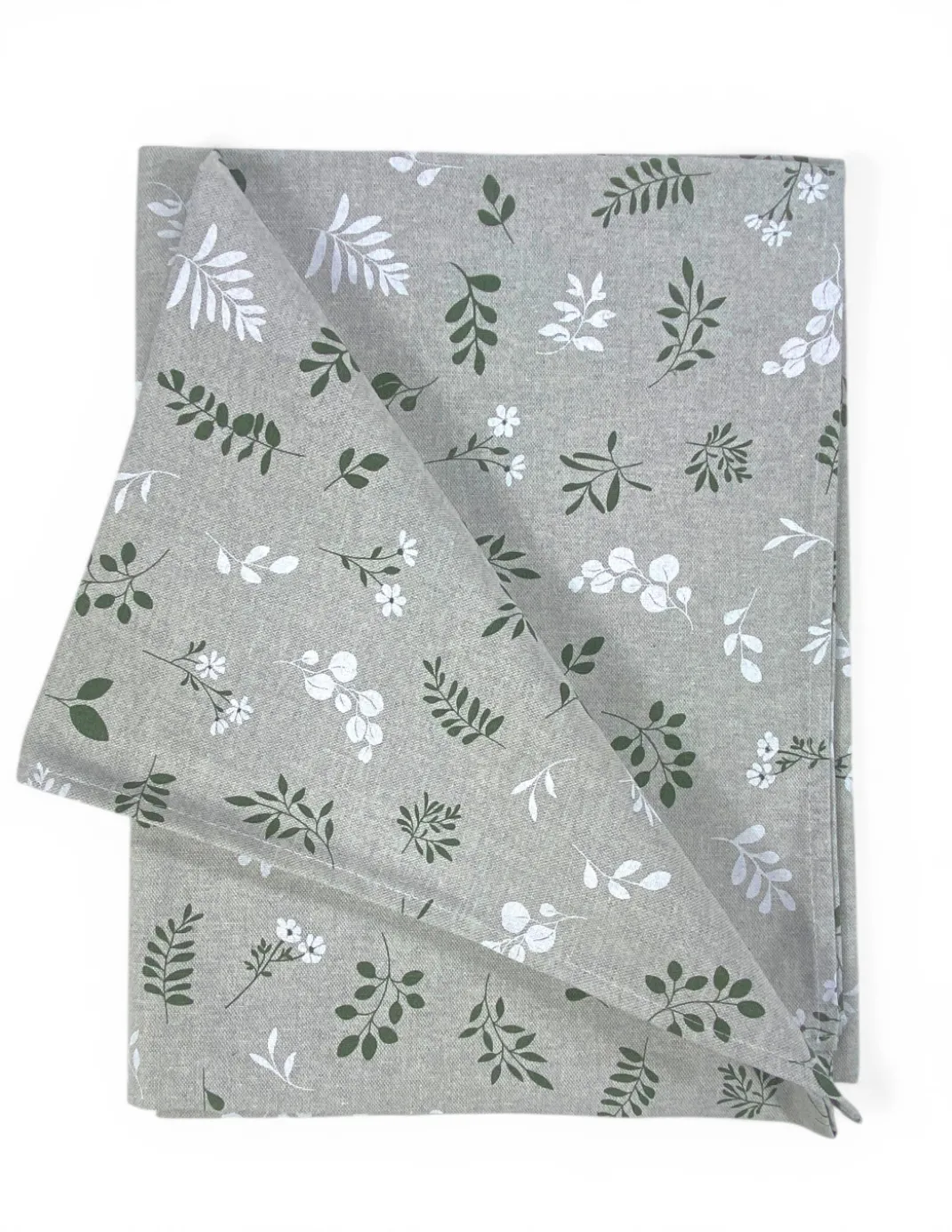 Tovaglia Dory Herbarium Tex Family, cotone pesante 80/20, stampa botanica verde salvia su fondo greige, 5 misure