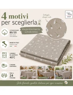 Tovaglia Dory Margheritine su Fondo Beige in Cotone Pesante 80/20 Made in Italy