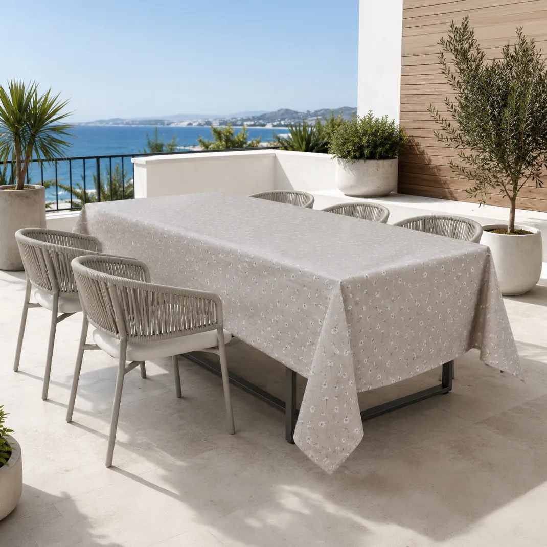 Tovaglia Dory Margheritine su Fondo Beige in Cotone Pesante 80/20 Made in Italy
