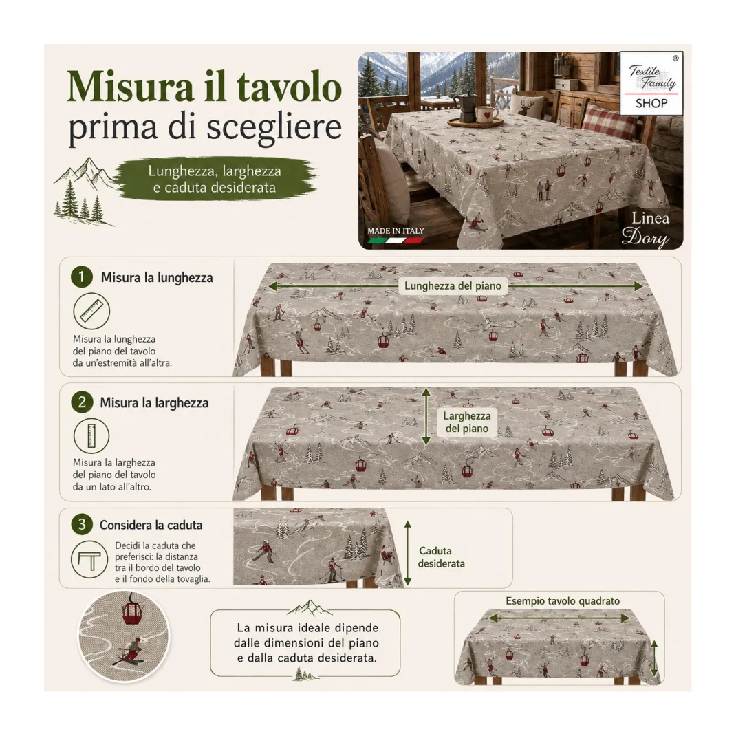 Tovaglia Dory Sciatori Tex Family per Tavola Chalet in Cotone Pesante 80/20 Made in Italy