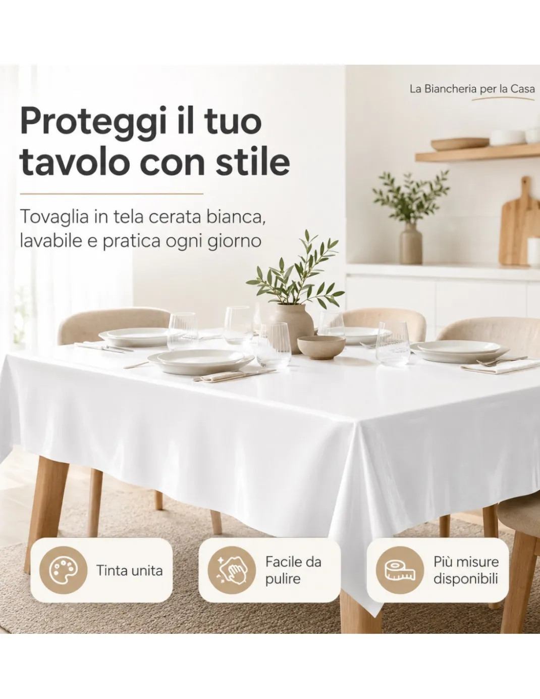 Tovaglia LIMA Bianca in Tela Cerata PVC Lavabile Antiscivolo Effetto Lino Made in Italy