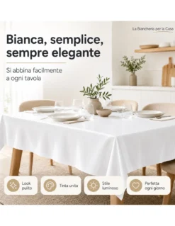 Tovaglia LIMA Bianca in Tela Cerata PVC Lavabile Antiscivolo Effetto Lino Made in Italy