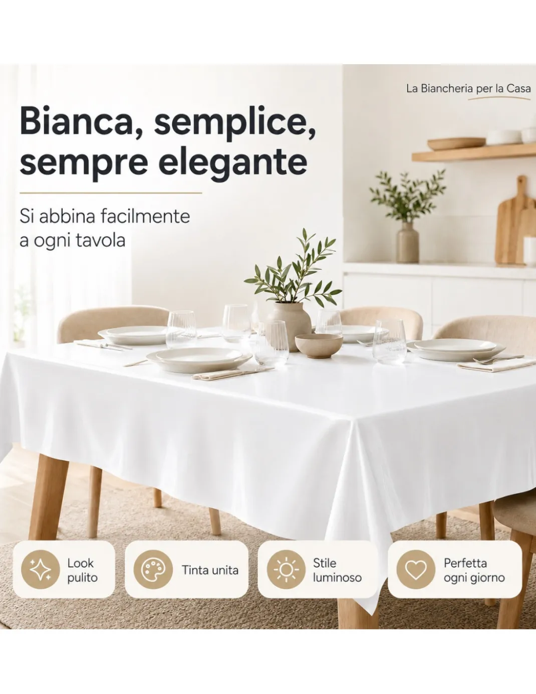 Tovaglia LIMA Bianca in Tela Cerata PVC Lavabile Antiscivolo Effetto Lino Made in Italy