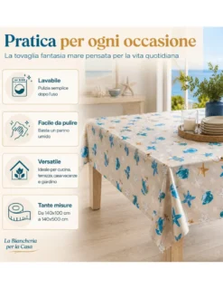 Tovaglia LIMA Fantasia Mare in Tela Cerata PVC Lavabile Antiscivolo Made in Italy