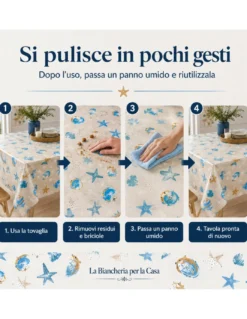 Tovaglia LIMA Fantasia Mare in Tela Cerata PVC Lavabile Antiscivolo Made in Italy