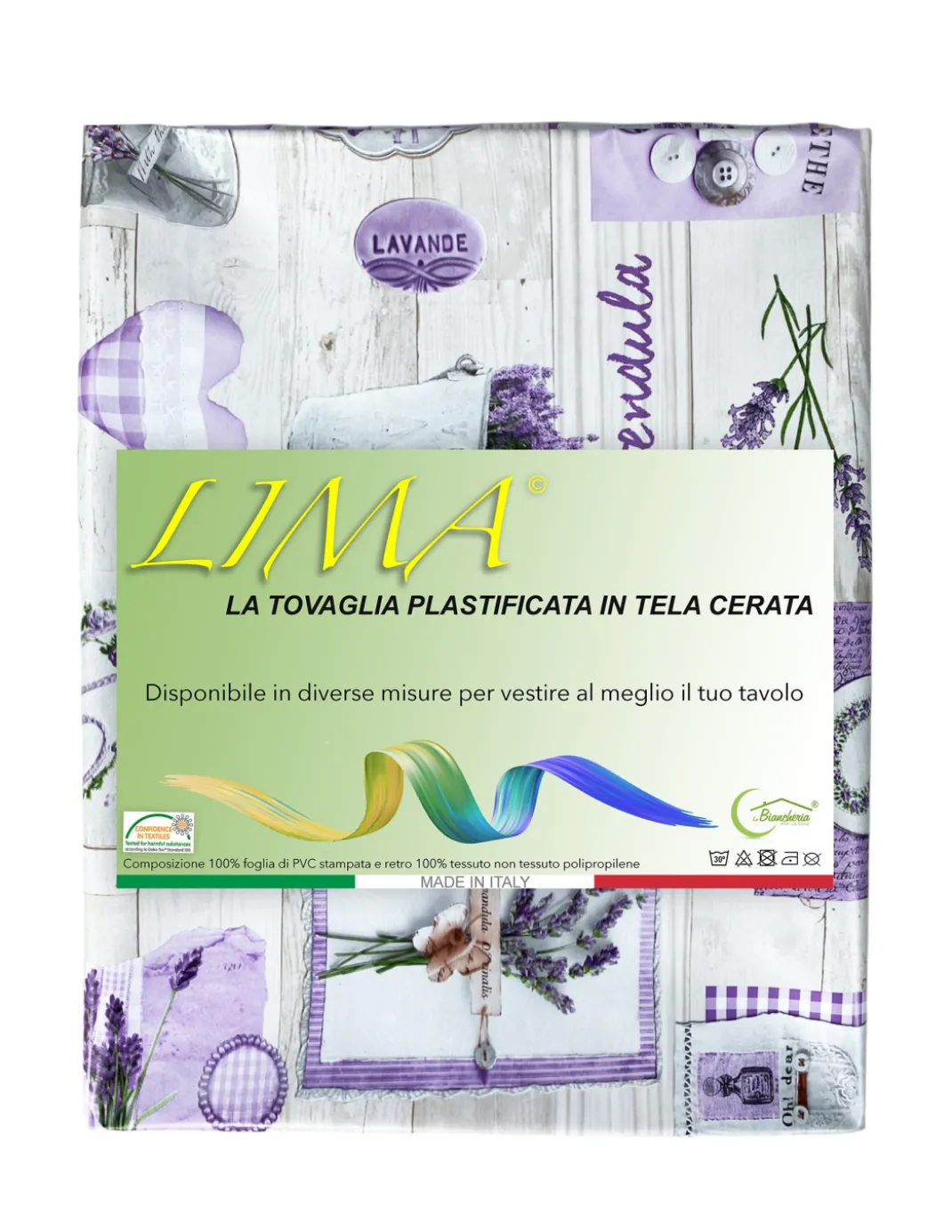 TOVAGLIA LIMA © in TELA CERATA plastificata LAVABILE idrorepellente in PVC LAVANDA made in Italy
