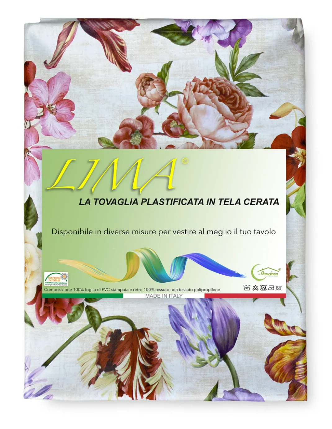 TOVAGLIA LIMA © in TELA CERATA plastificata LAVABILE idrorepellente in PVC FIORI made in Italy