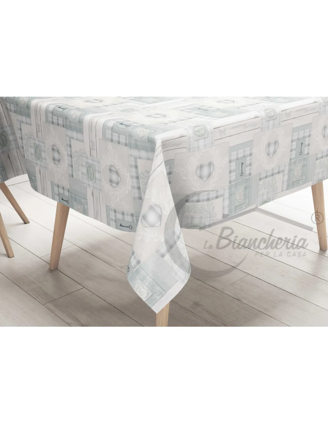 TOVAGLIA LIMA © in TELA CERATA plastificata LAVABILE idrorepellente in PVC TIROLESE shabby cuore grigio made in Italy