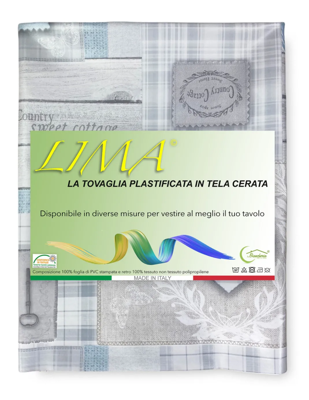 TOVAGLIA LIMA © in TELA CERATA plastificata LAVABILE idrorepellente in PVC TIROLESE shabby cuore grigio made in Italy