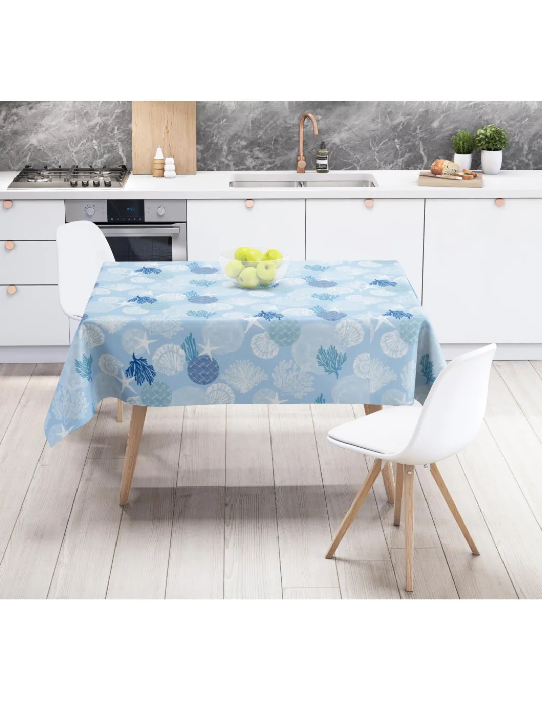 TOVAGLIA LIMA © in TELA CERATA plastificata LAVABILE idrorepellente in PVC CORALLI Blu Made in Italy