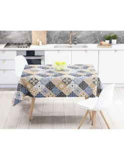 TOVAGLIA LIMA © in TELA CERATA plastificata LAVABILE idrorepellente in PVC MAIOLICHE Azzurre Made in Italy