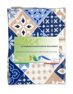 TOVAGLIA LIMA © in TELA CERATA plastificata LAVABILE idrorepellente in PVC MAIOLICHE Azzurre Made in Italy