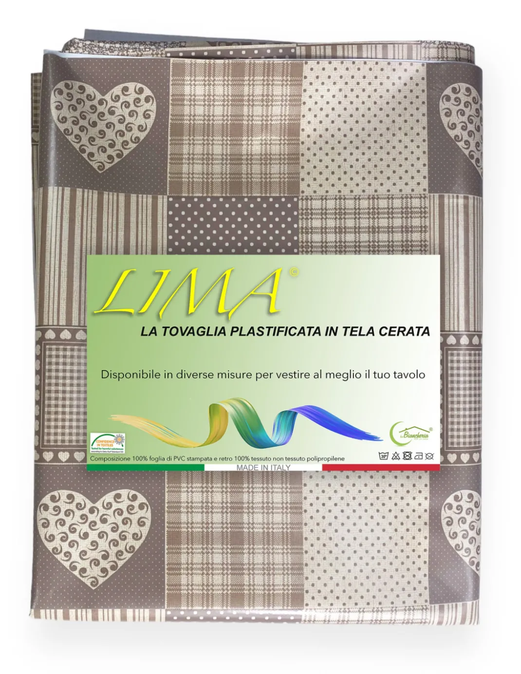 TOVAGLIA LIMA © in TELA CERATA plastificata LAVABILE idrorepellente in PVC CUORE BEIGE Made in Italy