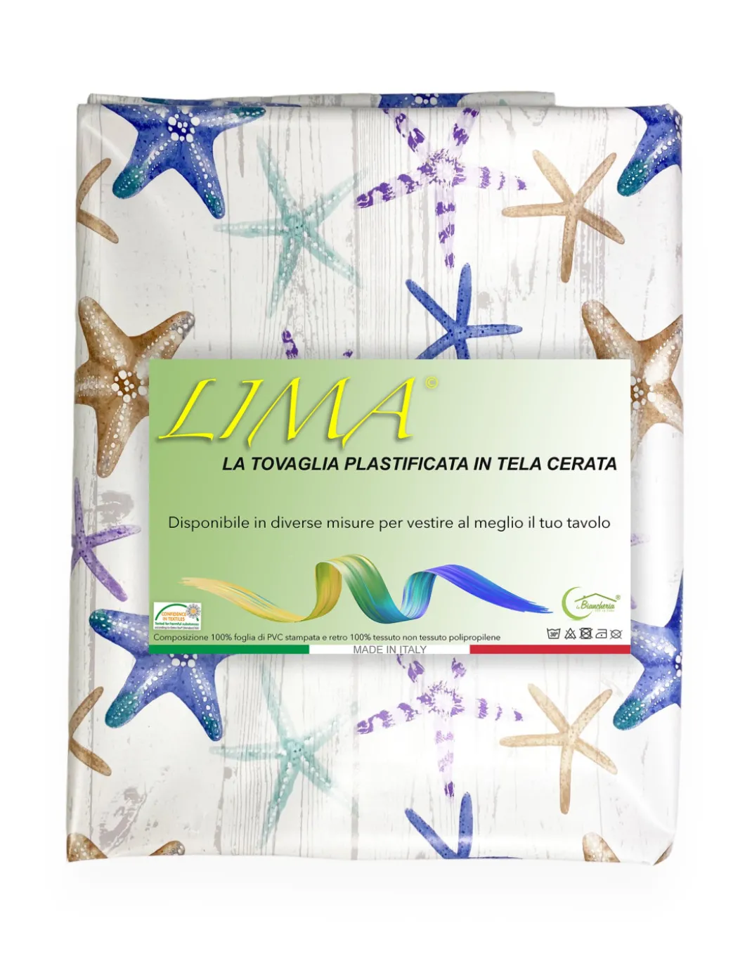 TOVAGLIA LIMA © in TELA CERATA plastificata LAVABILE idrorepellente in PVC STELLE MARINE Made in Italy