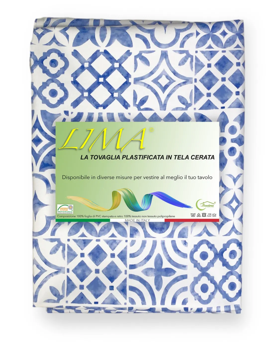 TOVAGLIA LIMA © in TELA CERATA plastificata LAVABILE idrorepellente in PVC MAIOLICA Mare Made in Italy