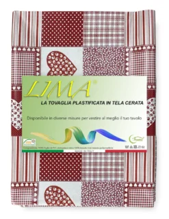 TOVAGLIA LIMA © in TELA CERATA plastificata LAVABILE idrorepellente in PVC CUORE ROSSO made in Italy