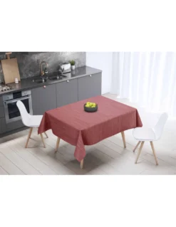 Tovaglia LIMA Rossa – Tela Cerata Plastificata PVC Lavabile Antiscivolo Effetto Lino – Made in Italy